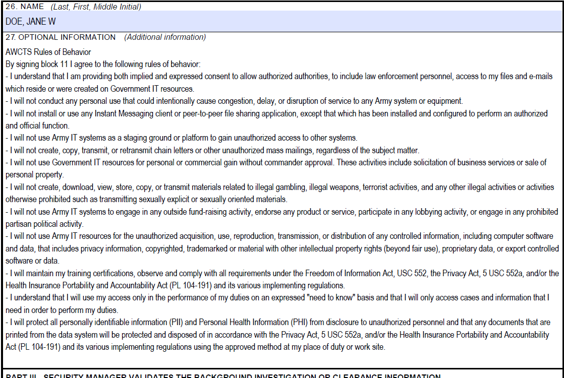 What information is required on the dd2875 awcts service desk